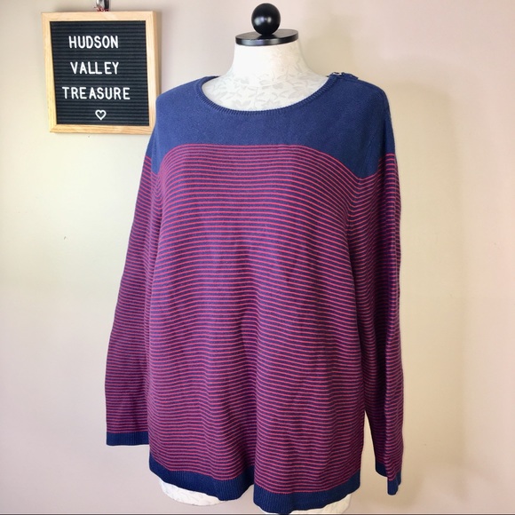 Talbots Woman Blue Red Striped Sweater 3X Cashmere - Picture 8 of 8